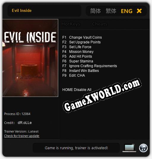 Трейнер для Evil Inside [v1.0.7]