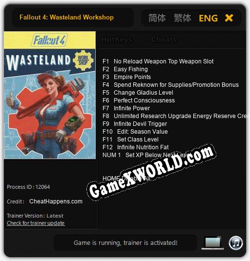 Fallout 4: Wasteland Workshop: ТРЕЙНЕР И ЧИТЫ (V1.0.33)