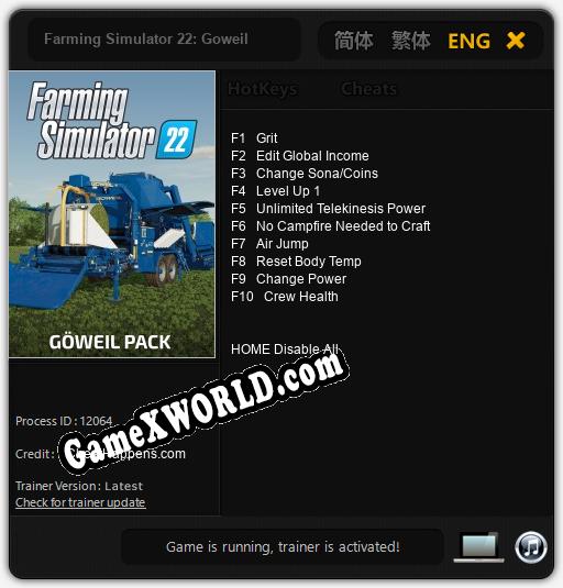 Farming Simulator 22: Goweil: ТРЕЙНЕР И ЧИТЫ (V1.0.88)