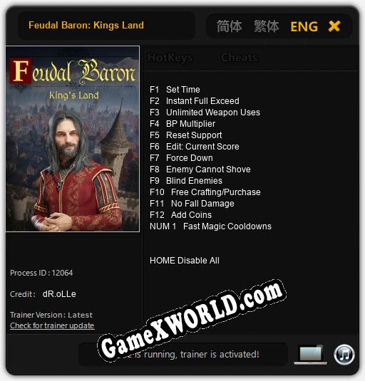 Feudal Baron: Kings Land: ТРЕЙНЕР И ЧИТЫ (V1.0.48)