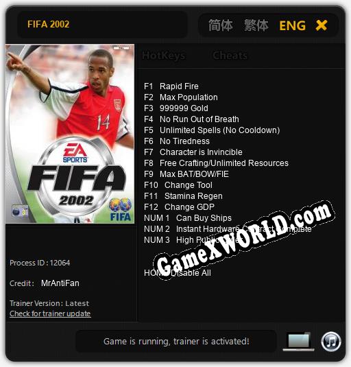 Трейнер для FIFA 2002 [v1.0.7]