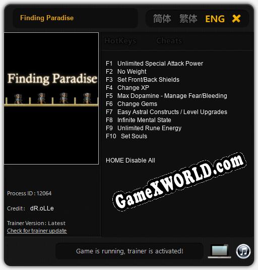 Finding Paradise: Трейнер +10 [v1.6]