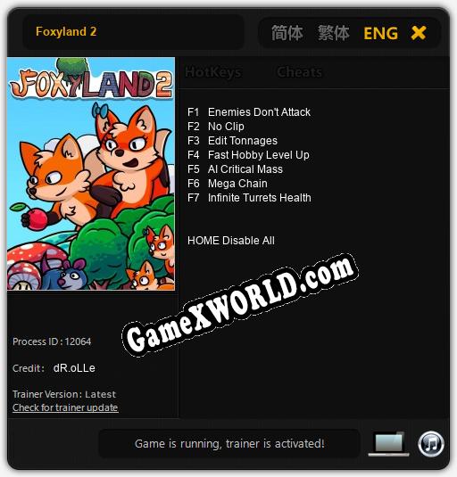 Трейнер для Foxyland 2 [v1.0.3]