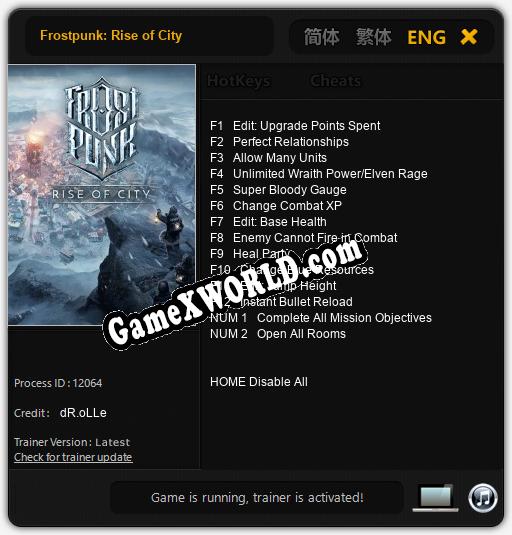 Трейнер для Frostpunk: Rise of City [v1.0.3]