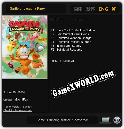 Garfield: Lasagna Party: ТРЕЙНЕР И ЧИТЫ (V1.0.4)
