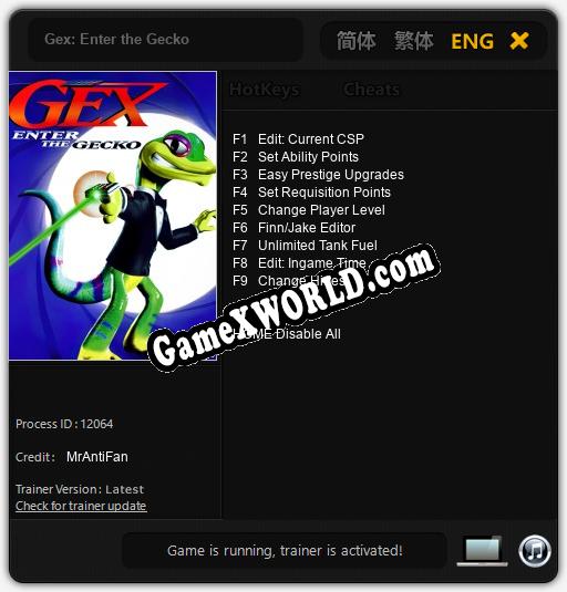 Gex: Enter the Gecko: Читы, Трейнер +9 [MrAntiFan]