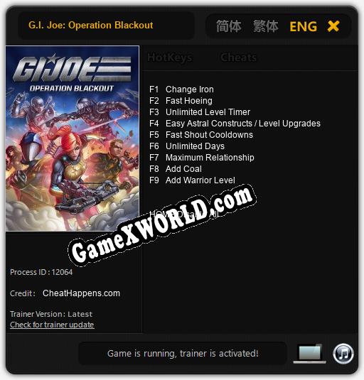 G.I. Joe: Operation Blackout: Трейнер +9 [v1.2]