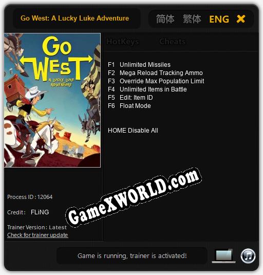Трейнер для Go West: A Lucky Luke Adventure [v1.0.7]