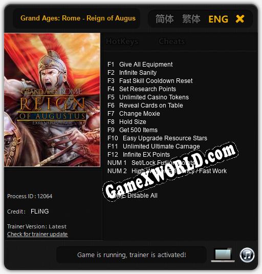 Трейнер для Grand Ages: Rome - Reign of Augustus [v1.0.1]