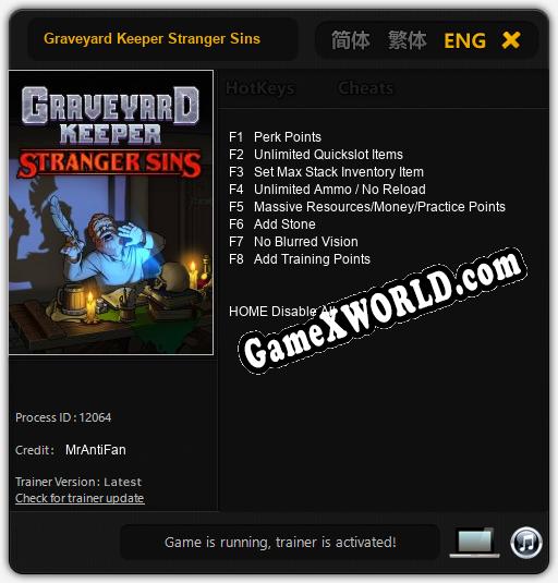 Graveyard Keeper Stranger Sins: Трейнер +8 [v1.7]