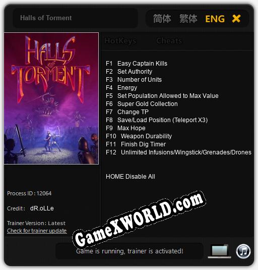 Halls of Torment: Трейнер +12 [v1.4]