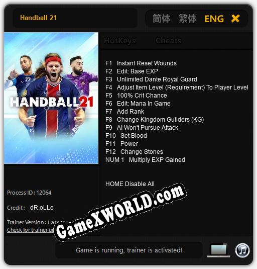Handball 21: Трейнер +13 [v1.1]
