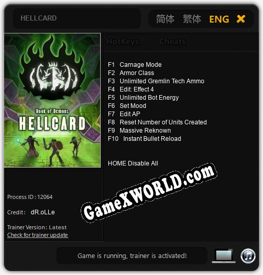 HELLCARD: Трейнер +10 [v1.3]