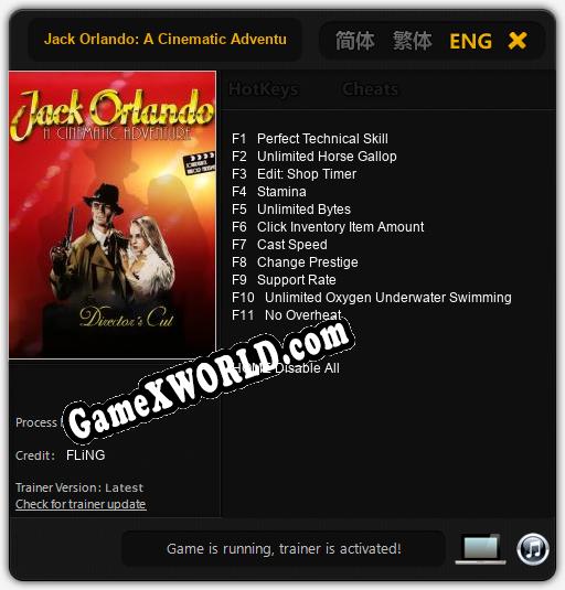 Jack Orlando: A Cinematic Adventure - Directors Cut: ТРЕЙНЕР И ЧИТЫ (V1.0.12)