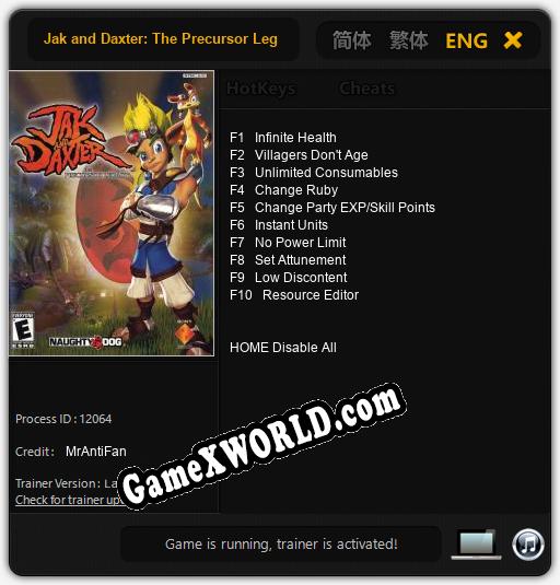 Трейнер для Jak and Daxter: The Precursor Legacy [v1.0.8]
