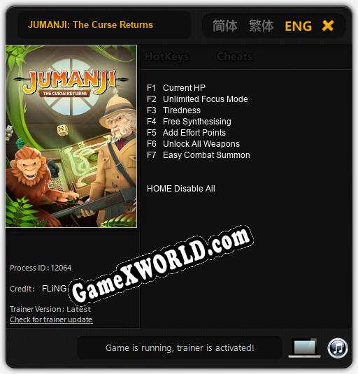 JUMANJI: The Curse Returns: Трейнер +7 [v1.1]