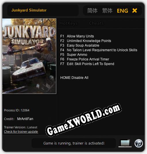 Junkyard Simulator: Трейнер +7 [v1.9]