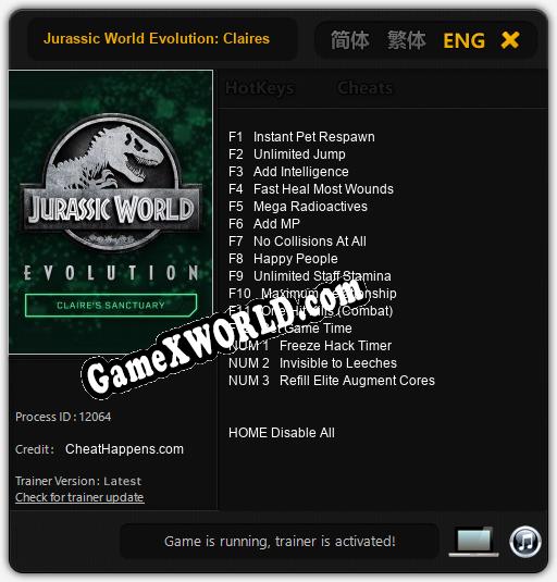 Jurassic World Evolution: ClaireвЂ™s Sanctuary: ТРЕЙНЕР И ЧИТЫ (V1.0.45)