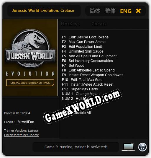Jurassic World Evolution: Cretaceous Dinosaur Pack: Читы, Трейнер +14 [MrAntiFan]