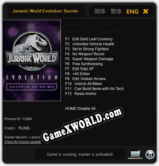 Jurassic World Evolution: Secrets of Dr. Wu: Читы, Трейнер +12 [FLiNG]