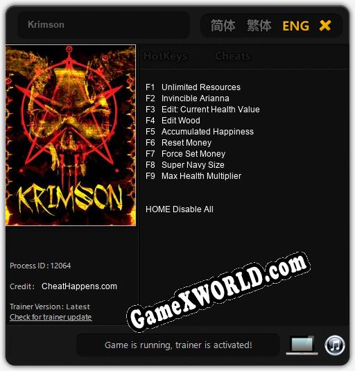 Трейнер для Krimson [v1.0.4]