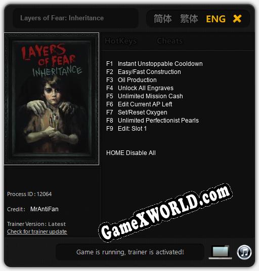 Layers of Fear: Inheritance: Трейнер +9 [v1.2]
