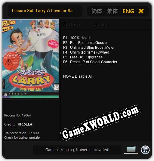 Трейнер для Leisure Suit Larry 7: Love for Sail! [v1.0.8]