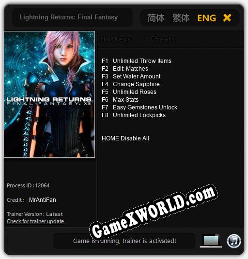 Трейнер для Lightning Returns: Final Fantasy 13 [v1.0.7]