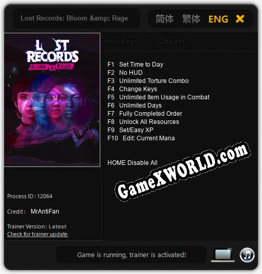 Трейнер для Lost Records: Bloom & Rage [v1.0.2]