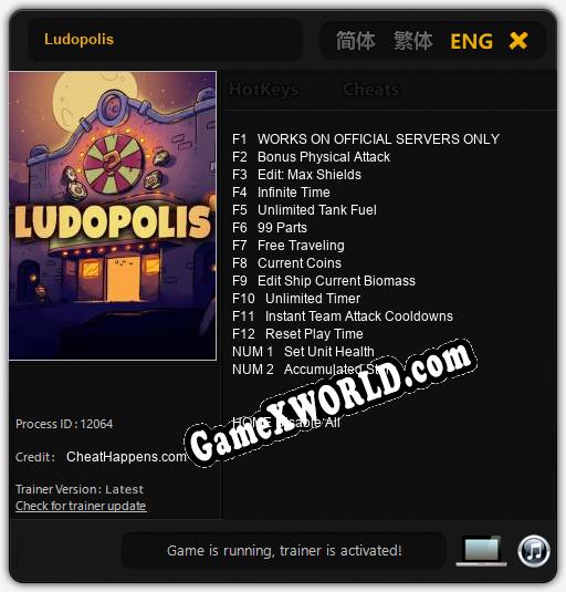 Трейнер для Ludopolis [v1.0.3]