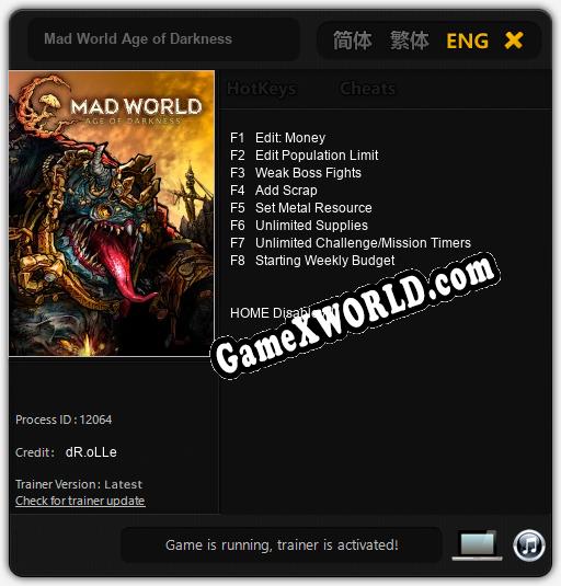 Mad World Age of Darkness: Трейнер +8 [v1.4]