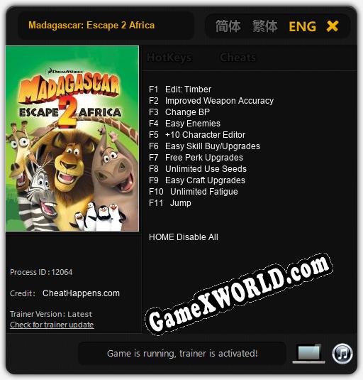Трейнер для Madagascar: Escape 2 Africa [v1.0.3]