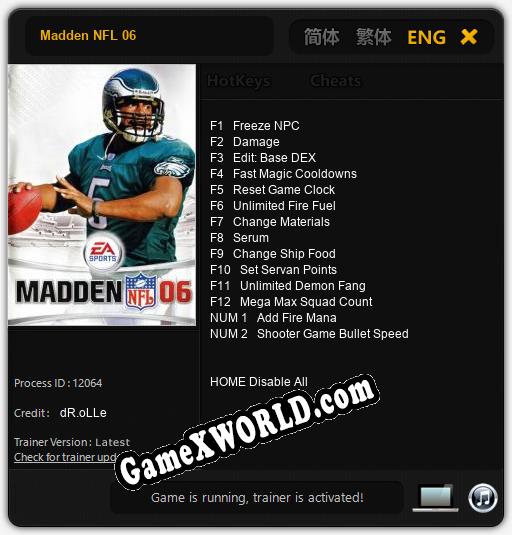 Madden NFL 06: Трейнер +14 [v1.8]