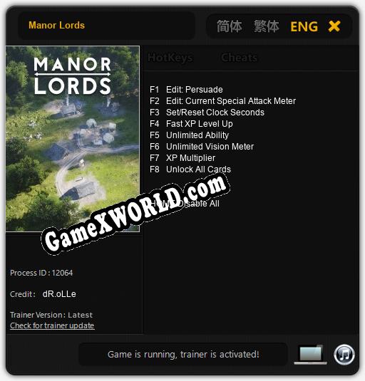 Manor Lords: ТРЕЙНЕР И ЧИТЫ (V1.0.85)