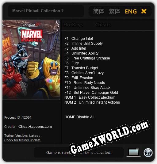 Marvel Pinball Collection 2: ТРЕЙНЕР И ЧИТЫ (V1.0.3)