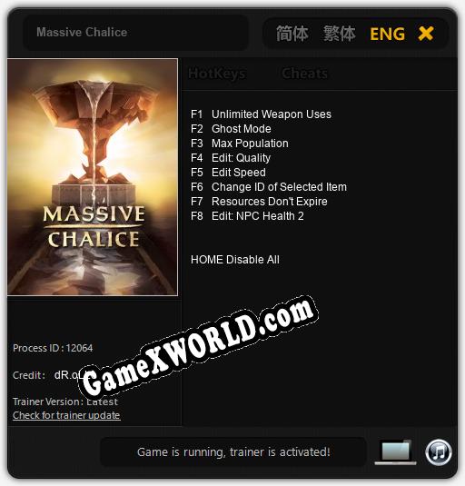 Massive Chalice: Трейнер +8 [v1.3]