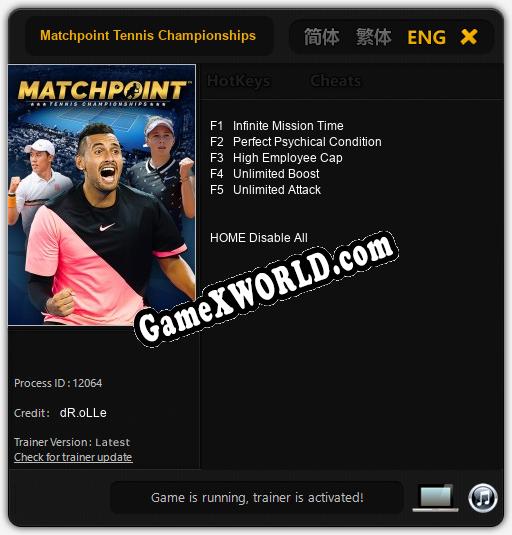 Трейнер для Matchpoint Tennis Championships [v1.0.4]