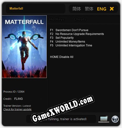 Matterfall: Трейнер +5 [v1.7]