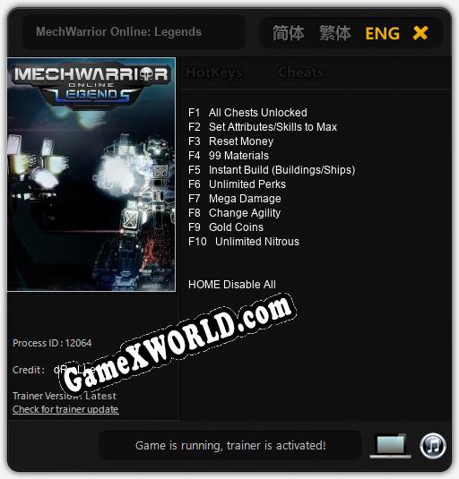 MechWarrior Online: Legends: ТРЕЙНЕР И ЧИТЫ (V1.0.82)