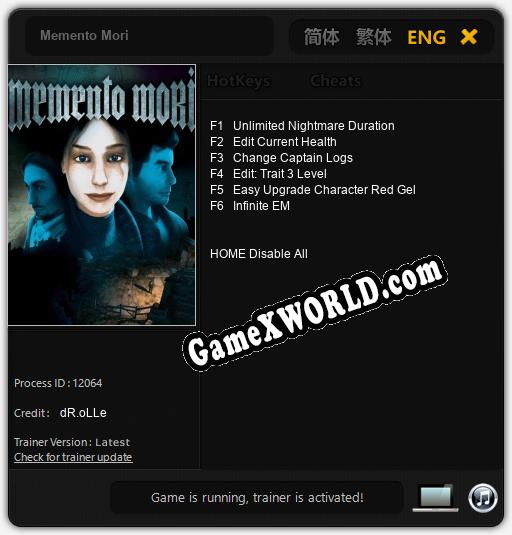 Memento Mori: Трейнер +6 [v1.9]
