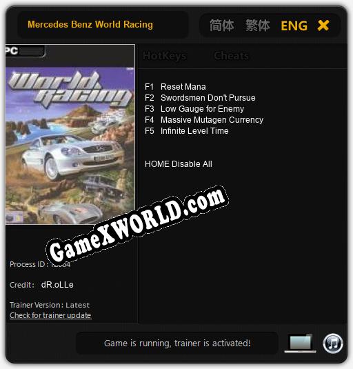 Трейнер для Mercedes Benz World Racing [v1.0.7]