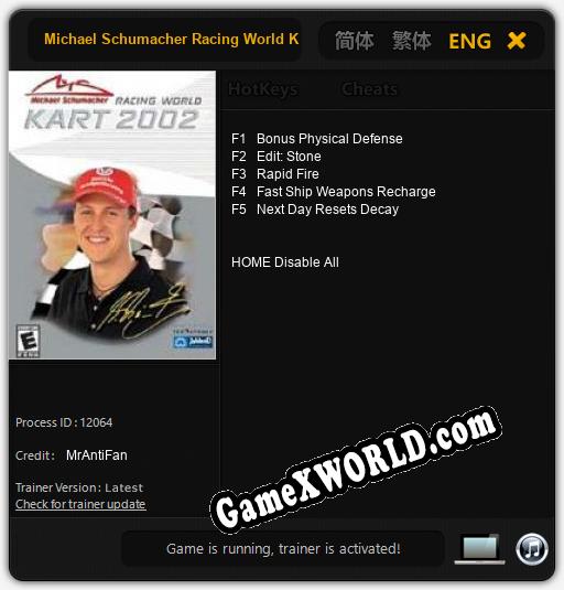 Michael Schumacher Racing World Kart 2002: Трейнер +5 [v1.3]