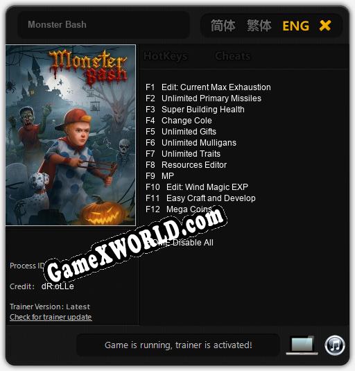 Трейнер для Monster Bash [v1.0.6]