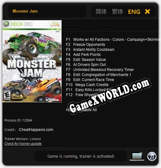 Monster Jam: Читы, Трейнер +12 [CheatHappens.com]