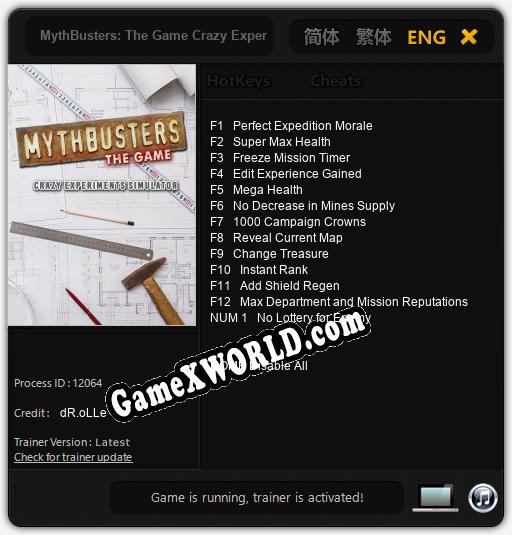 MythBusters: The Game Crazy Experiments Simulator: Читы, Трейнер +13 [dR.oLLe]