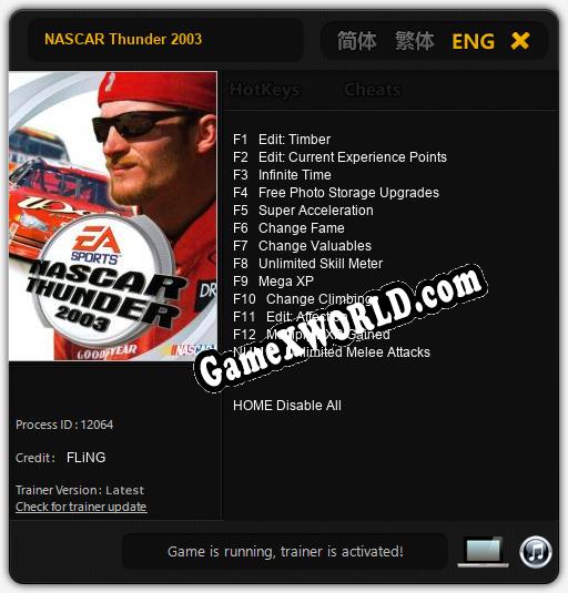 NASCAR Thunder 2003: ТРЕЙНЕР И ЧИТЫ (V1.0.94)