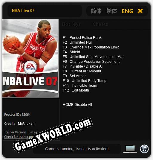 NBA Live 07: Трейнер +12 [v1.9]