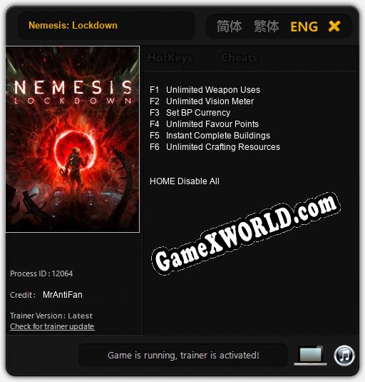 Nemesis: Lockdown: Трейнер +6 [v1.6]