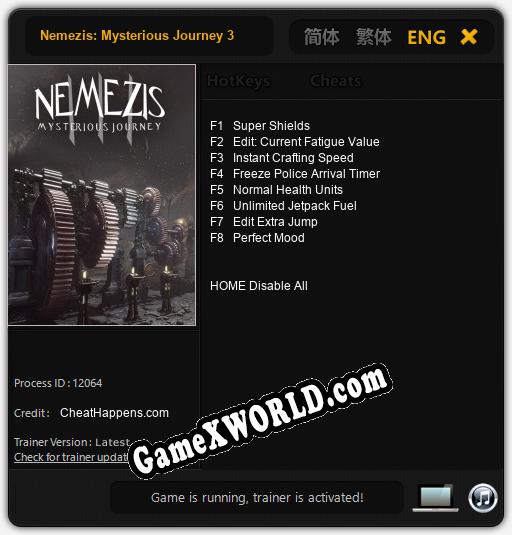 Nemezis: Mysterious Journey 3: ТРЕЙНЕР И ЧИТЫ (V1.0.27)