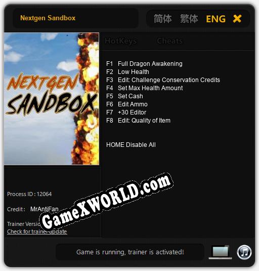 Nextgen Sandbox: ТРЕЙНЕР И ЧИТЫ (V1.0.40)